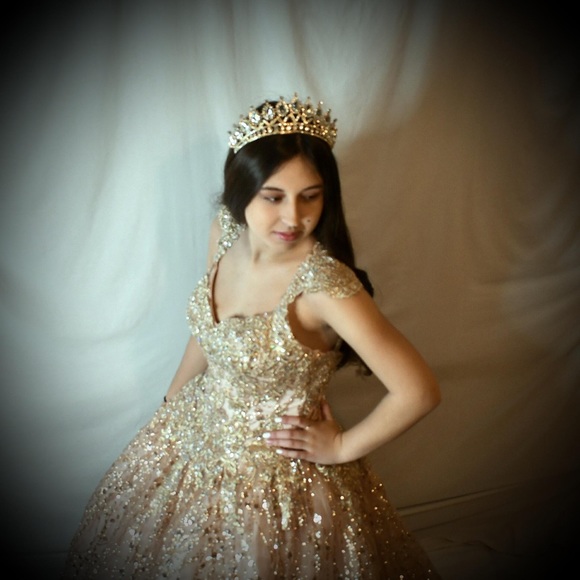 Quinceara Dress worn for pics and party Size 3/4 with small blue stain - Picture 5 of 7